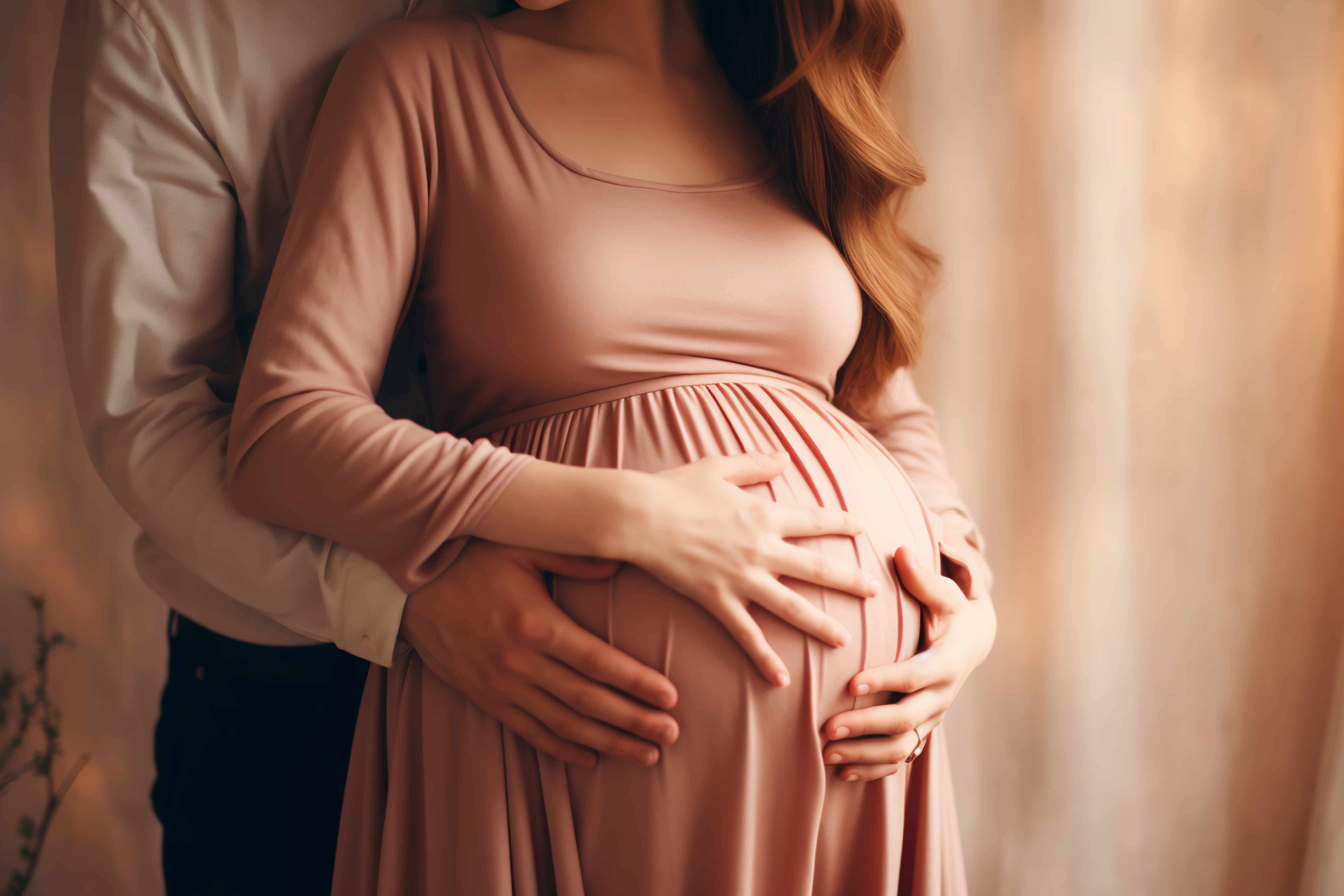 An intimate moment between expectant parents